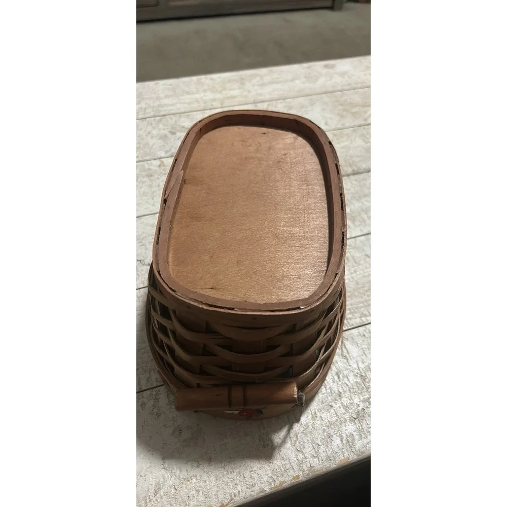 Vintage‎ Woven Wood Basket Hand Painted Apple Motif Oval Farmhouse Decor Honey
